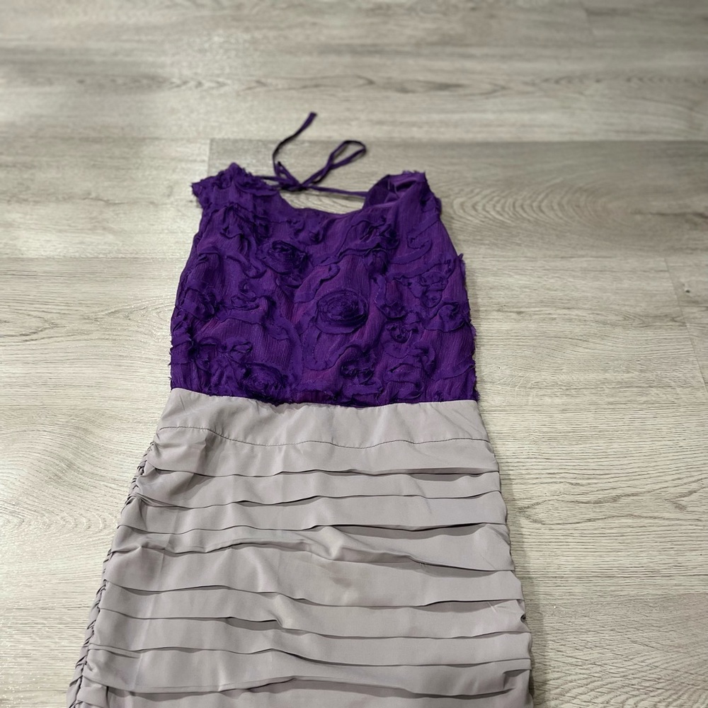 New Purple and gray dress . Above the knee and small open back. Size large